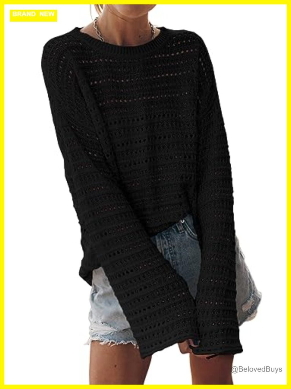 Sidefeel Womens Long Sleeve Crochet Sweater Pullover Hollow Out Knit Top